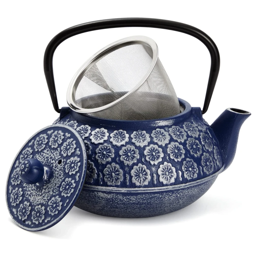 image Japanese Cast Iron Teapot with Infuser for Loose Leaf and Tea Bags, Kettle Includes Handle and Removable Lid Blue, 34oz - Image 1