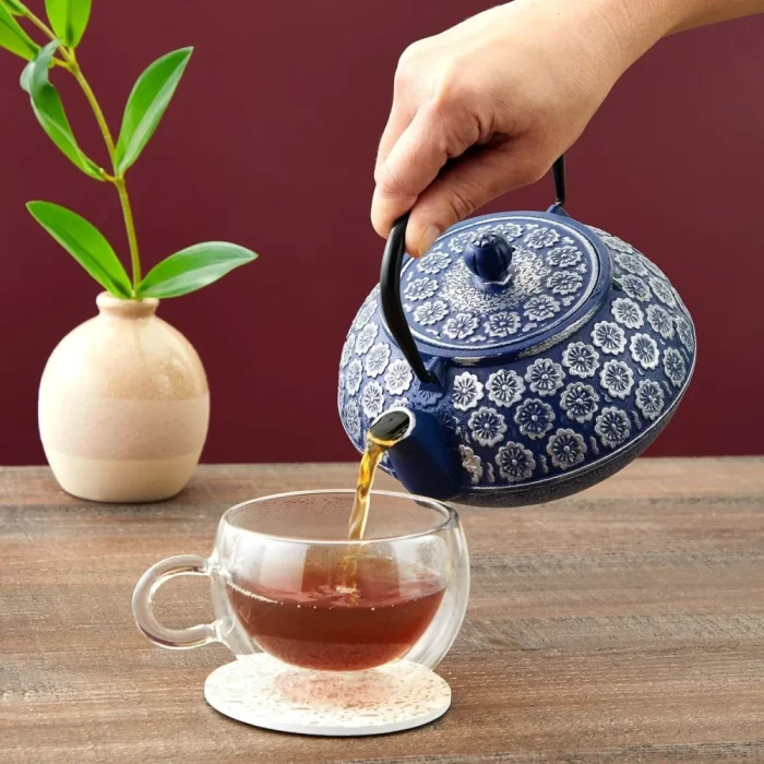 Japanese Cast Iron Teapot with Infuser for Loose Leaf and Tea Bags, Kettle Includes Handle and Removable Lid Blue, 34oz - Image 5
