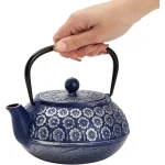 Japanese Cast Iron Teapot with Infuser for Loose Leaf and Tea Bags, Kettle Includes Handle and Removable Lid Blue, 34oz - Image 6