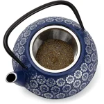 Japanese Cast Iron Teapot with Infuser for Loose Leaf and Tea Bags, Kettle Includes Handle and Removable Lid Blue, 34oz - Image 8