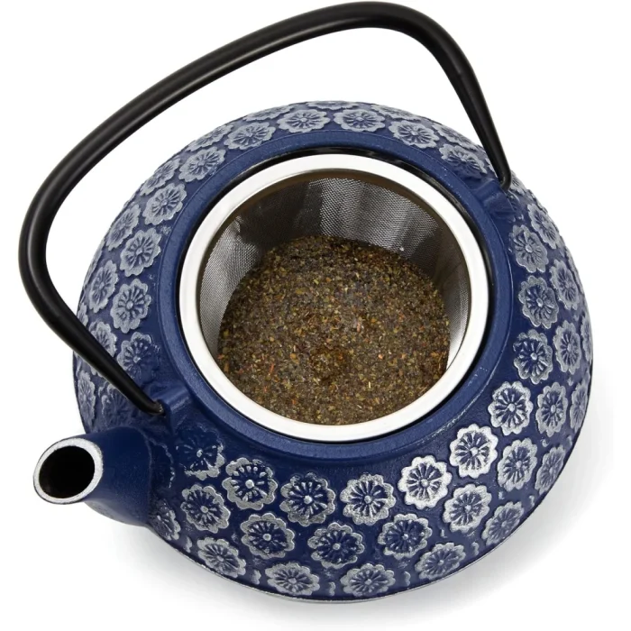 Japanese Cast Iron Teapot with Infuser for Loose Leaf and Tea Bags, Kettle Includes Handle and Removable Lid Blue, 34oz - Image 8