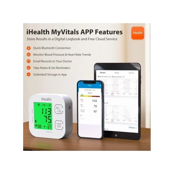 Track Smart Upper Arm Blood Pressure Monitor with Wide Range Cuff Standard To Large Adult Arms, Bluetooth Compatible for iOS & Android Devices - Image 4