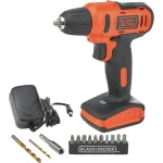 Black & Decker 12V 1.5Ah 900 RPM Cordless Drill Driver with 13 Pieces Bits in Kitbox For Drilling and Fastening, Orange/Black, LD12SP-B5