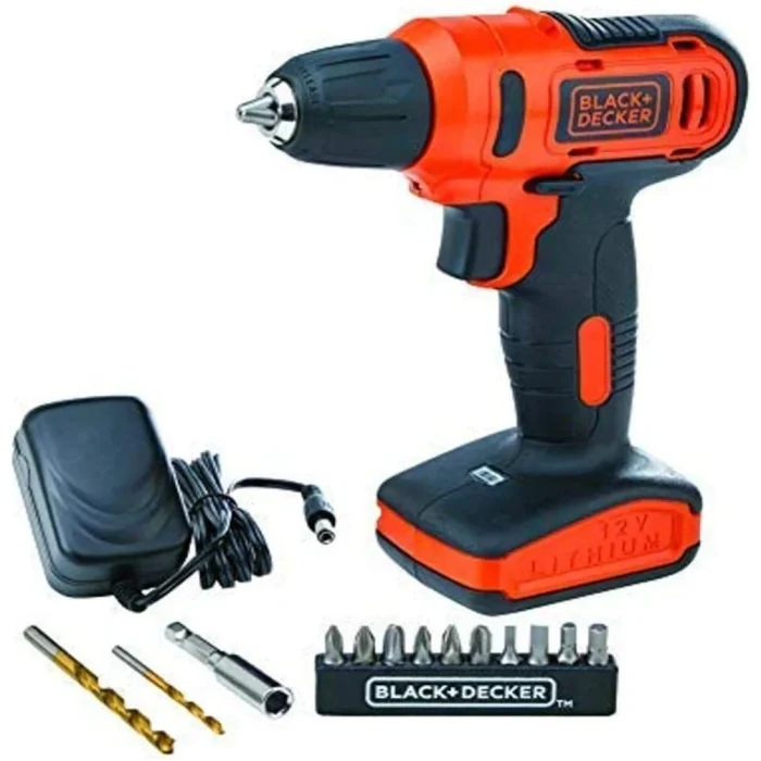 Black & Decker 12V 1.5Ah 900 RPM Cordless Drill Driver with 13 Pieces Bits in Kitbox For Drilling and Fastening, Orange/Black, LD12SP-B5 - Image 3